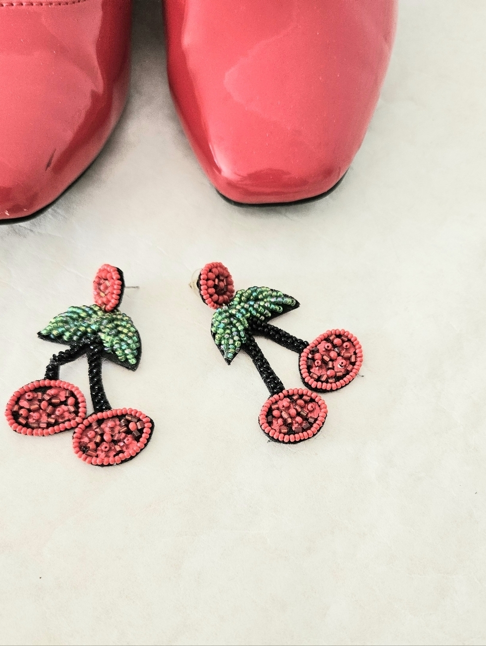 Earrings Beaded Cherries Pierced